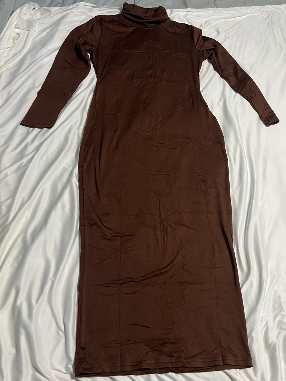 Women's Brown Long Sleeve Turtleneck Maxi Dress
